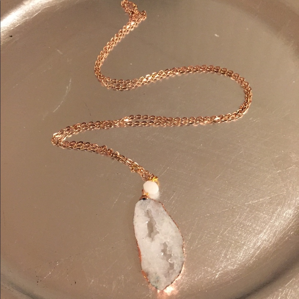 Rose Gold & White Stone Necklace